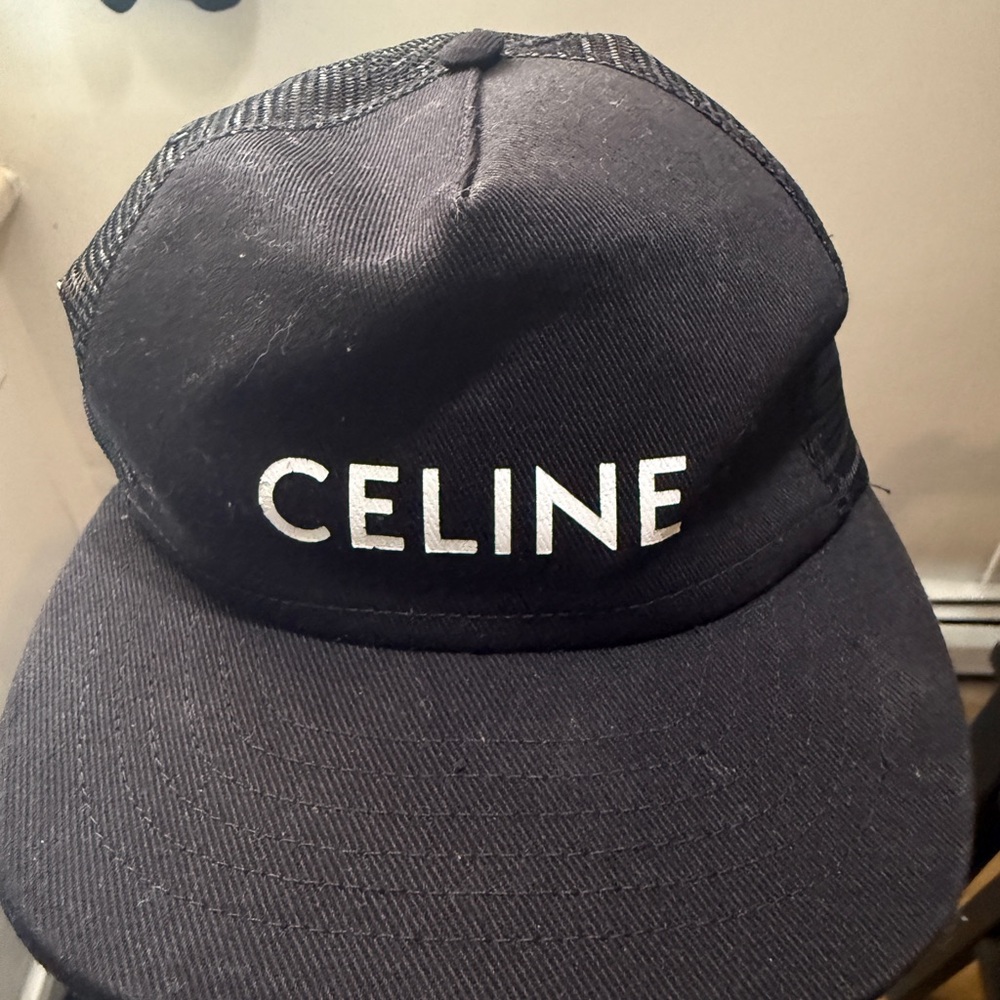 Authentic Celine Black and White Logo Trucker Cap